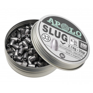 Пули полнотелые Apolo Slug 6,35 мм, 2,14 грамм, 200 штук Пули полнотелые Apolo Slug 6,35 мм, 2,14 грамм, 200 штук